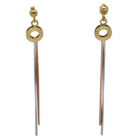 Gold Triple Tone Charm Drop Earrings 18KT - FKJERN18KU6440