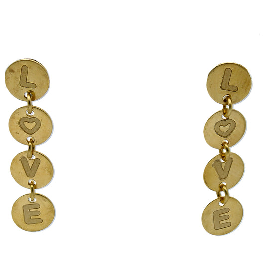 Gold Hanging Love Charms Earrings 18KT - FKJERN18KU6441