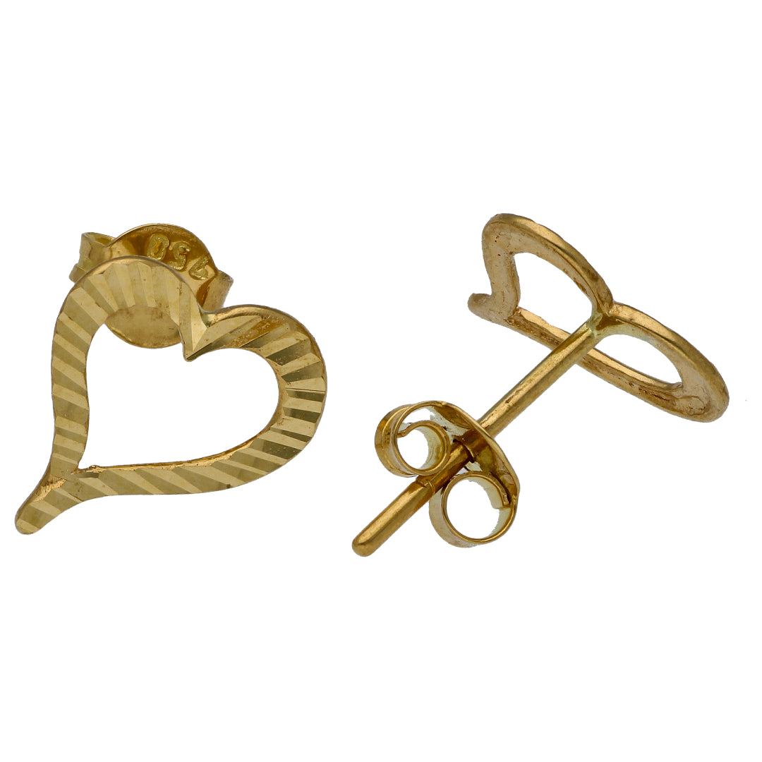 Gold Hollow Heart Shaped Earrings 18KT - FKJERN18KU6445