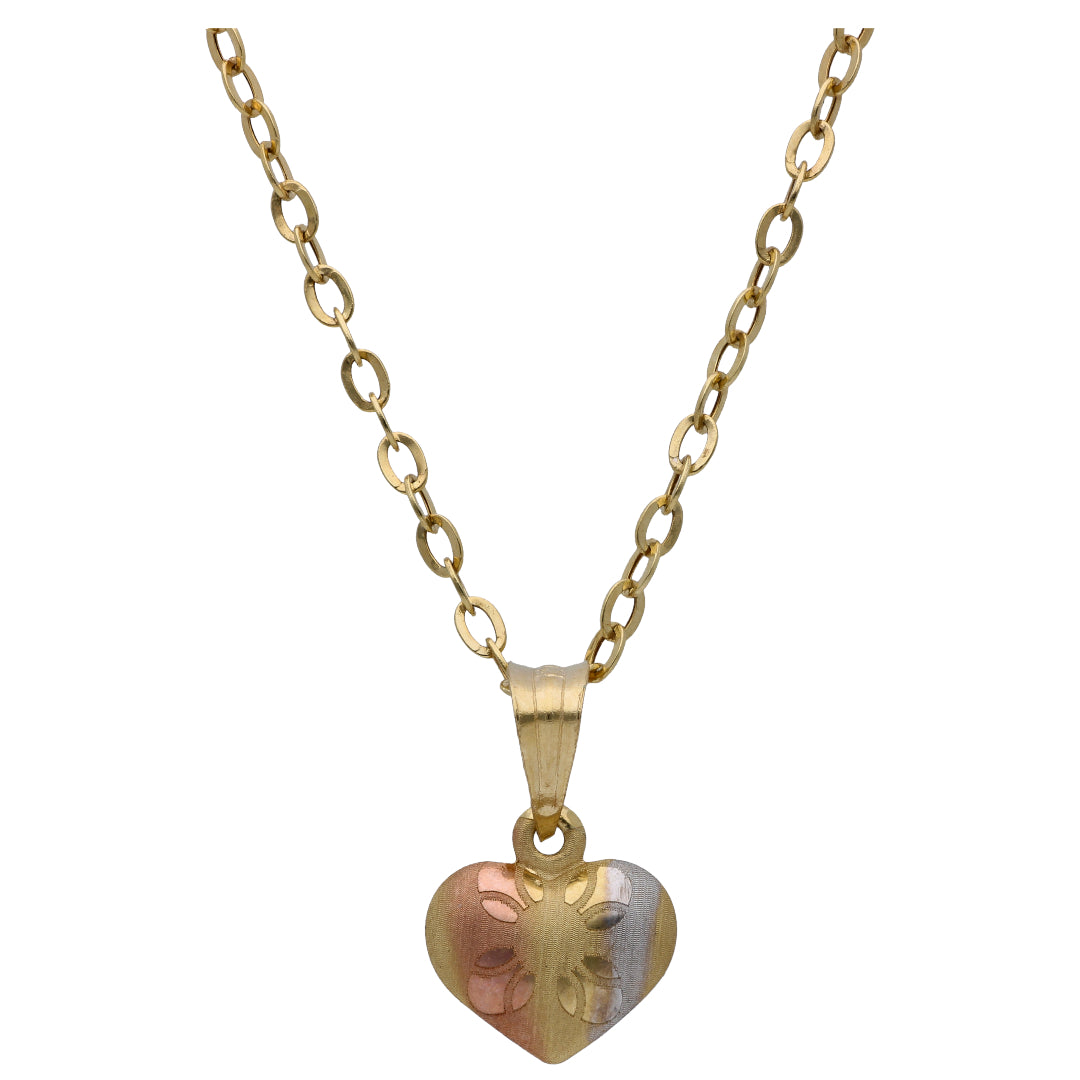 Gold Triple Toned Heart Shaped Pendant Set 18KT - FKJNKLST18KU6488