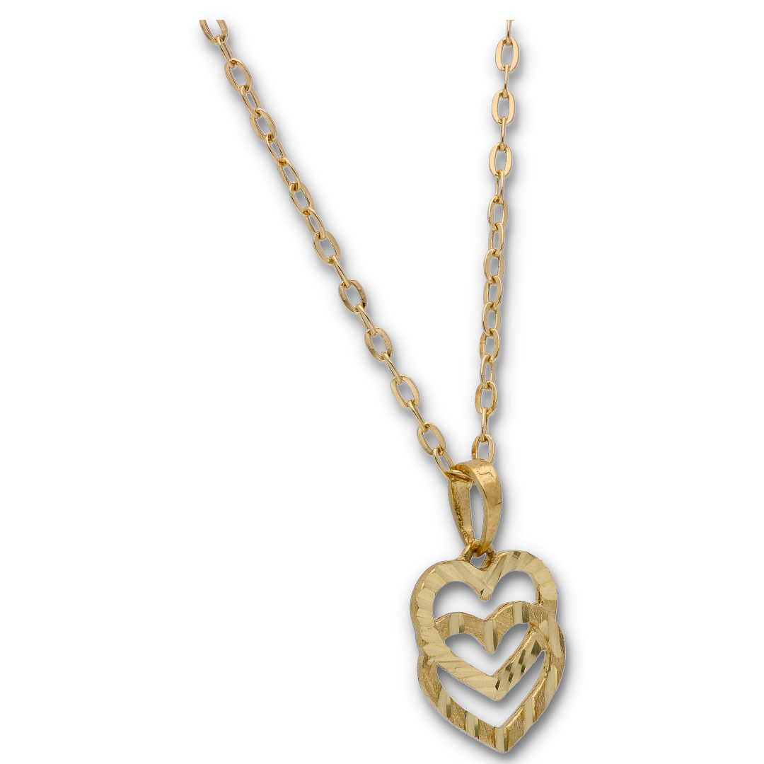 Gold Necklace (Chain with Dual Heart Shaped Pendant) 18KT - FKJNKL18KU6118