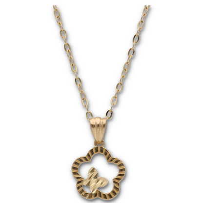 Gold Necklace (Chain with Gold Flower Shaped Pendant) 18KT - FKJNKL18KU6122