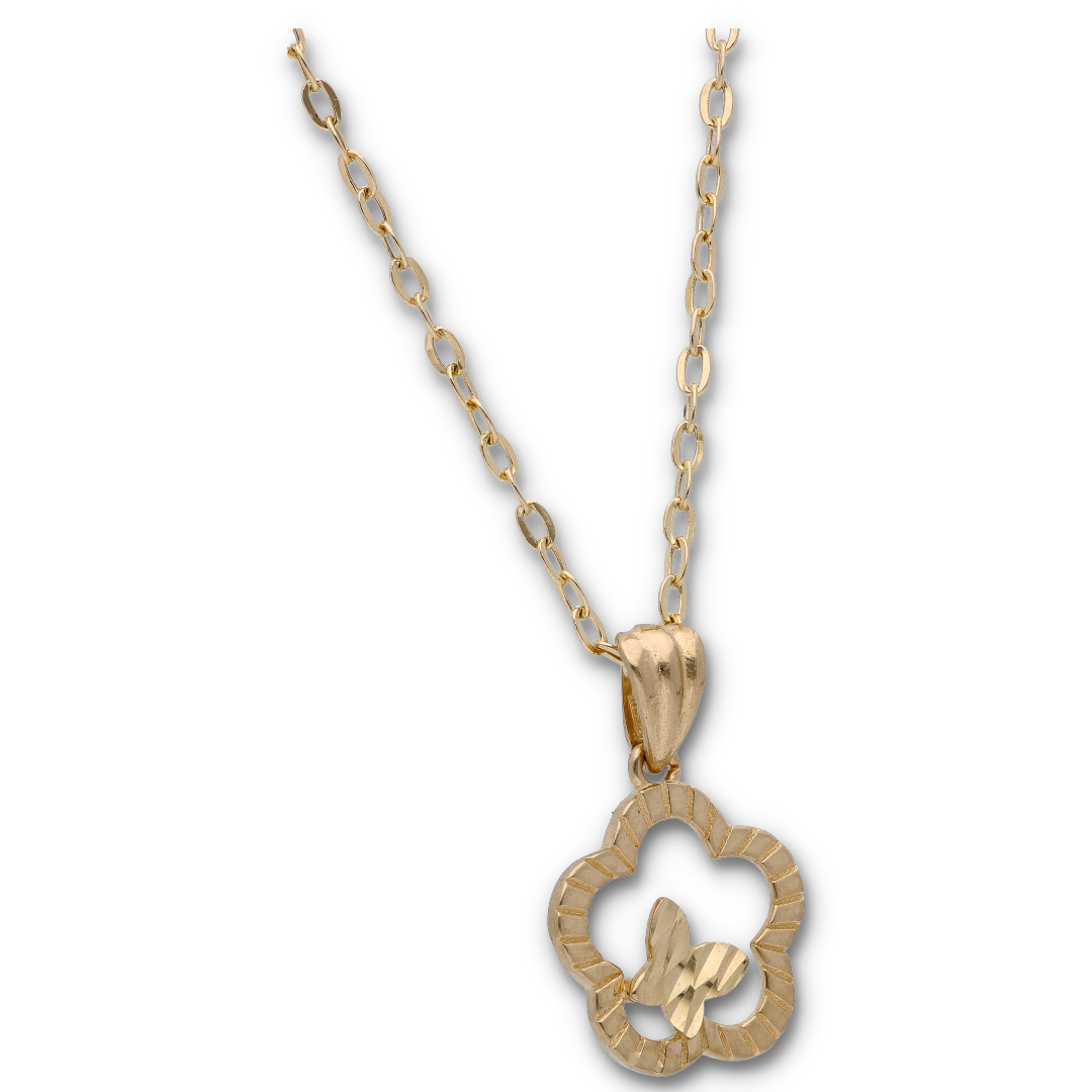 Gold Necklace (Chain with Gold Flower Shaped Pendant) 18KT - FKJNKL18KU6122