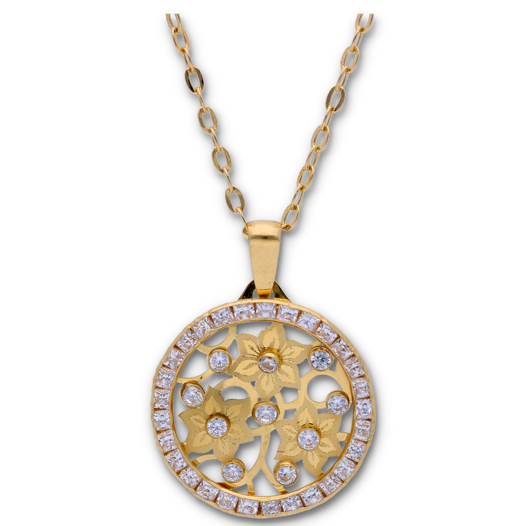 Gold Necklace (Chain with Dual Tone Gold Flower Shaped Pendant) 18KT - FKJNKL18KU6119