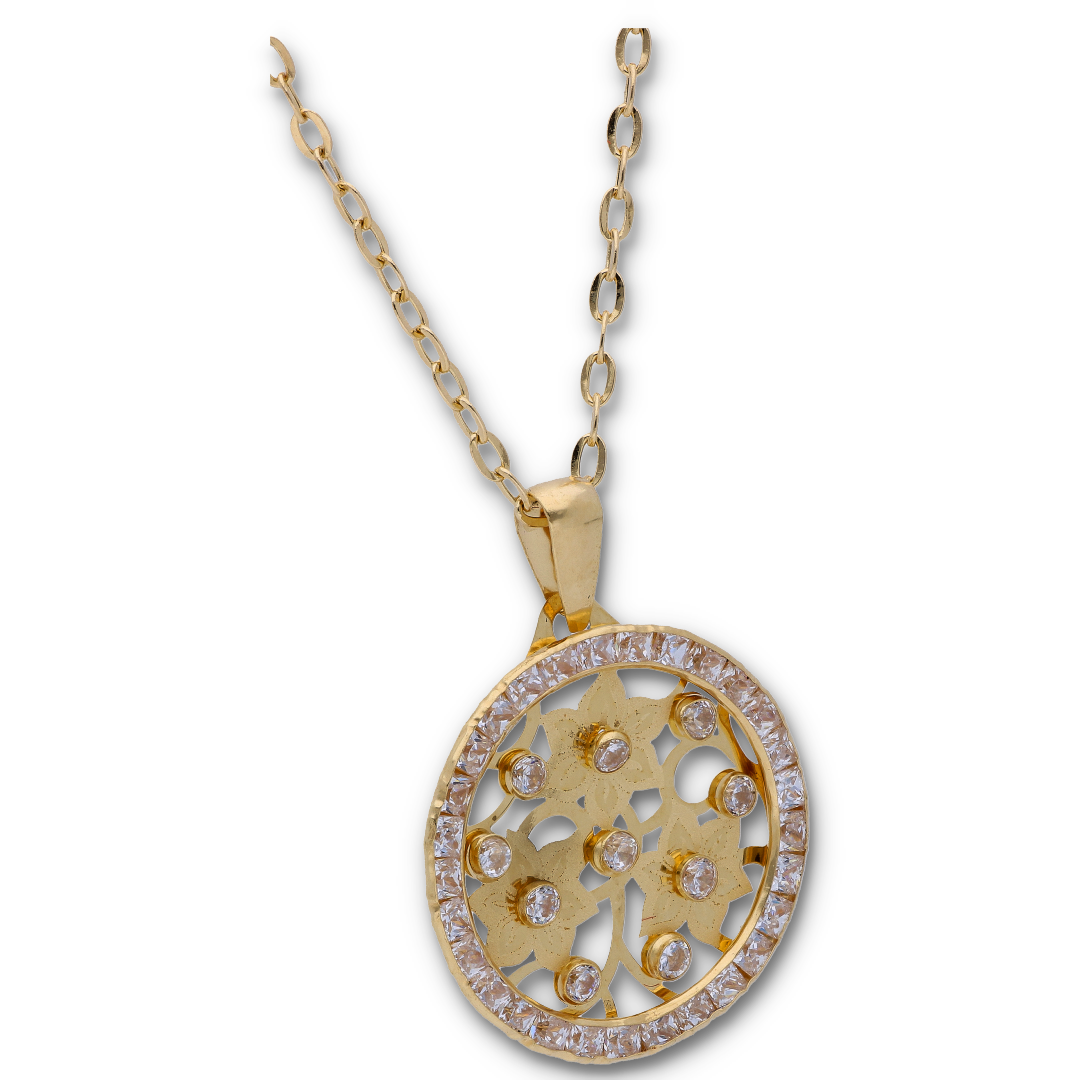 Gold Necklace (Chain with Dual Tone Gold Flower Shaped Pendant) 18KT - FKJNKL18KU6119