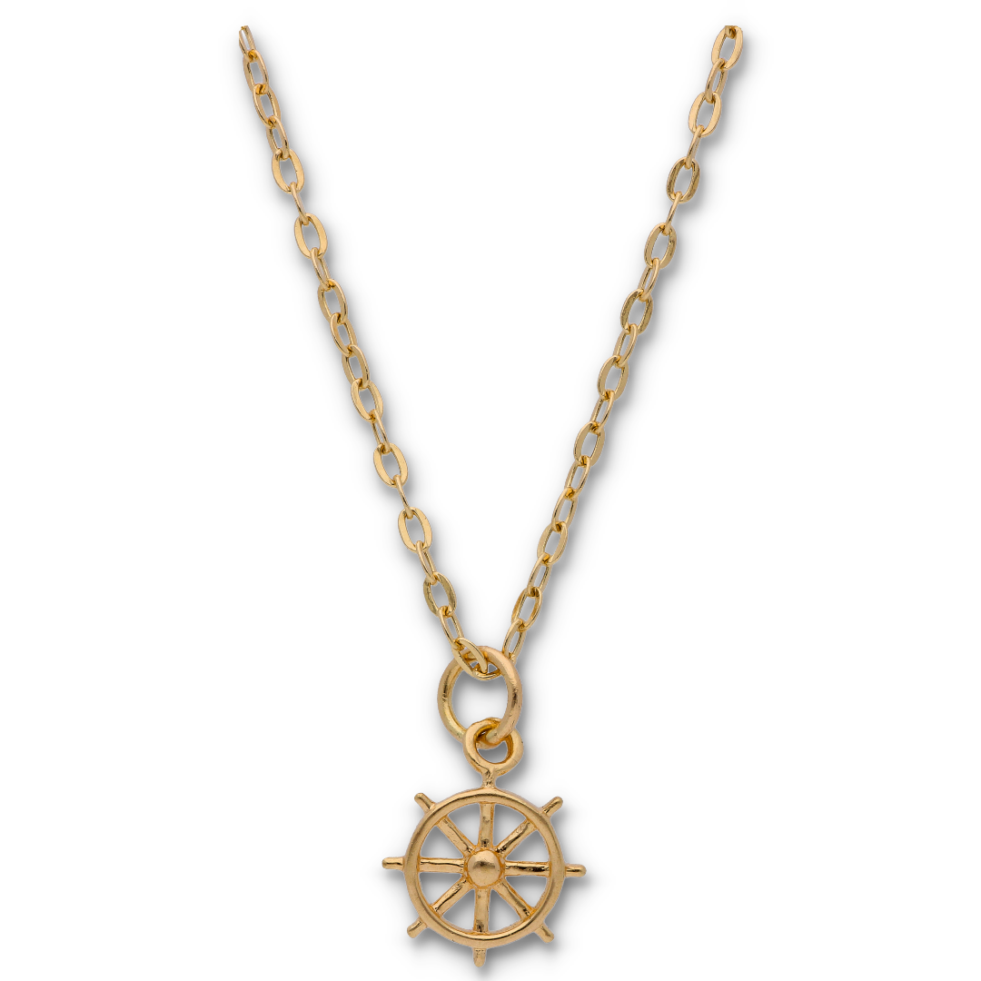 Gold Necklace (Chain with Gold Ships Wheel Pendant) 18KT - FKJNKL18KU6126