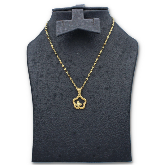 Gold Necklace (Chain with Gold Flower Shaped Pendant) 18KT - FKJNKL18KU6122