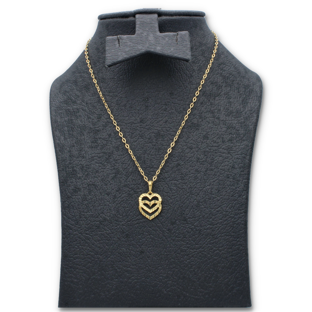 Gold Necklace (Chain with Dual Heart Shaped Pendant) 18KT - FKJNKL18KU6118