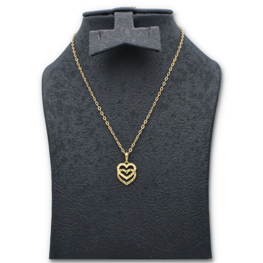 Gold Necklace (Chain with Dual Heart Shaped Pendant) 18KT - FKJNKL18KU6118