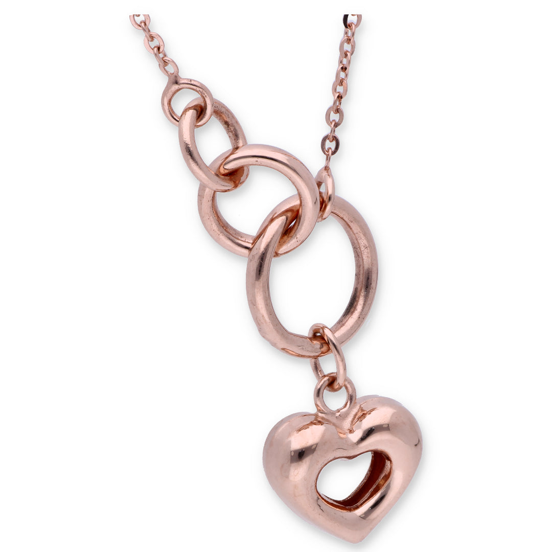 Rose Gold Necklace (Triple Ring With Hollow Heart Pendant) 18KT - FKJNKL18KU6333