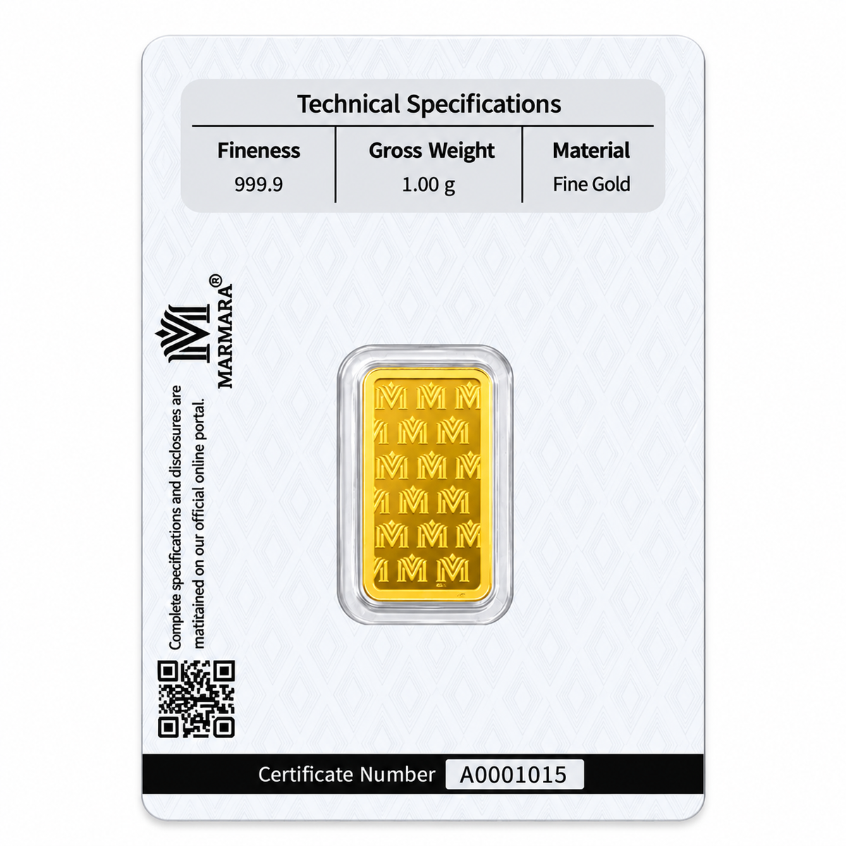 MARMARA 1 Gram Gold Bar 24KT 999.9 Purity - FKJGBR24K7064
