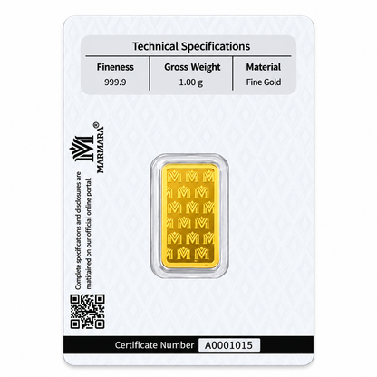MARMARA 1 Gram Gold Bar 24KT 999.9 Purity - FKJGBR24K7064