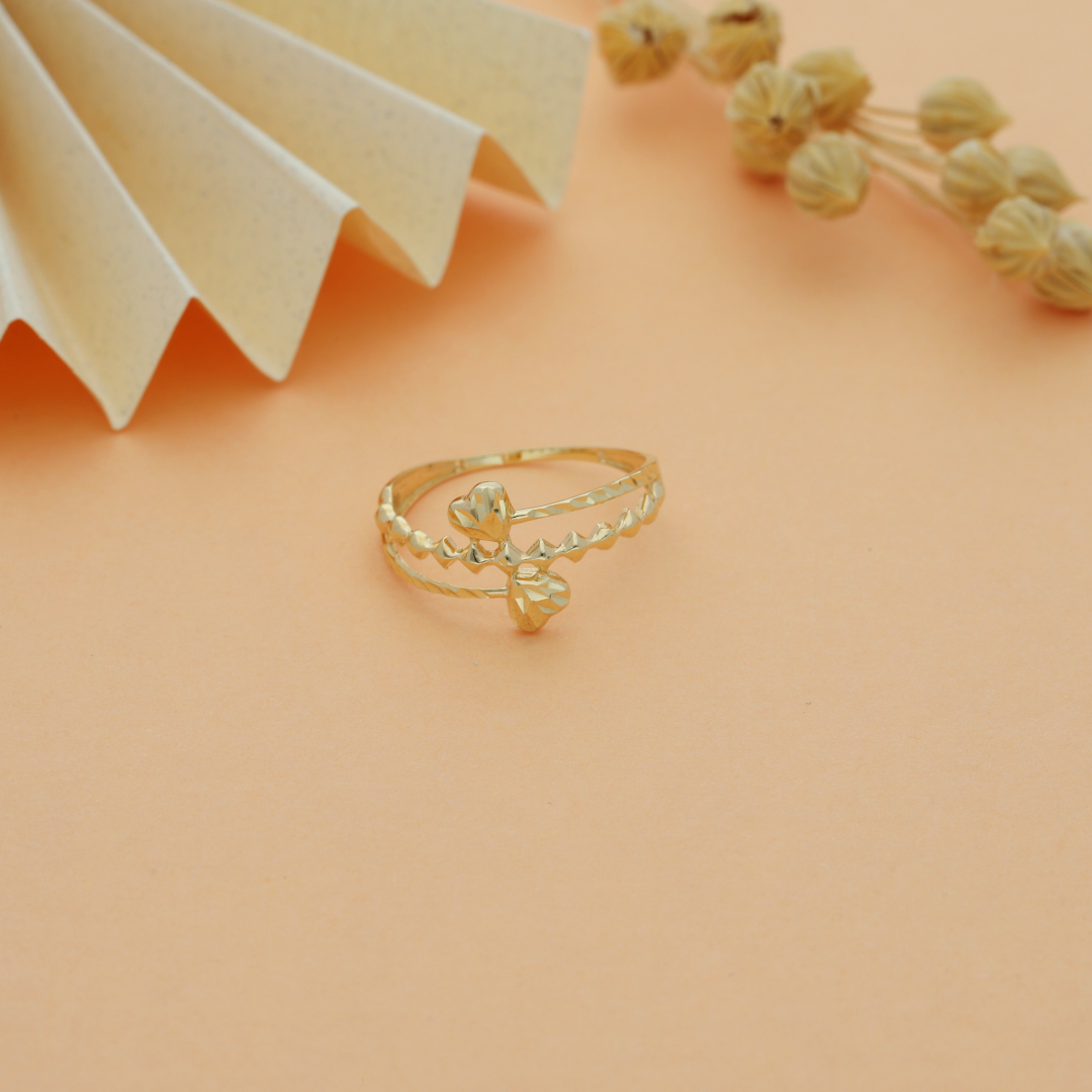 Gold Dual Heart Shaped Ring 18KT - FKJRN18KU6135