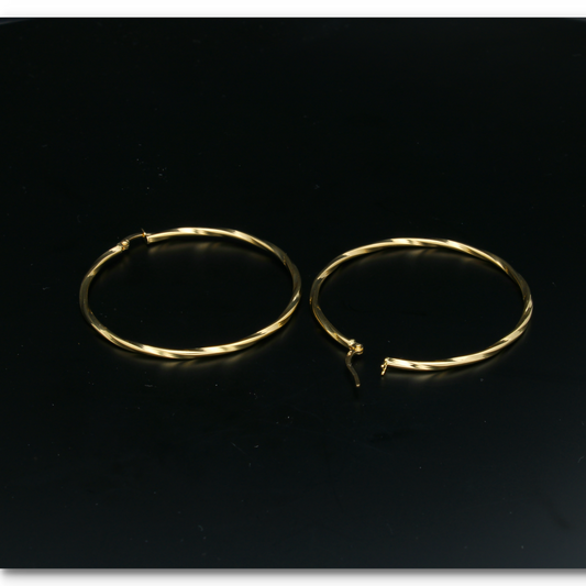 Gold Thin Twisted Hoop Earrings 18KT - FKJERN18KU6414