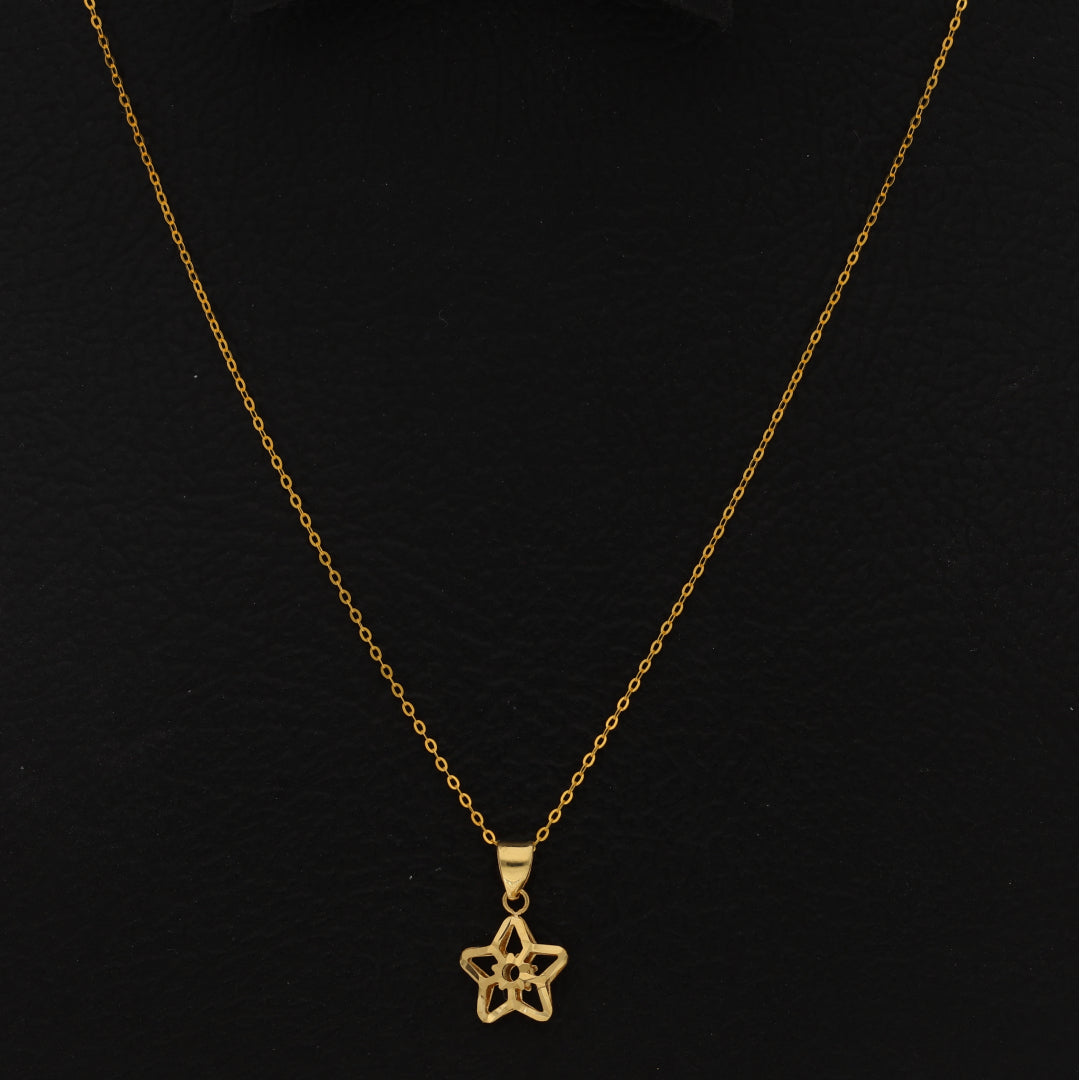 Gold Necklace (Chain with Hollow Flower Shaped Pendant) 18KT - FKJNKL18KU6425