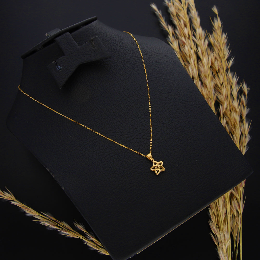 Gold Necklace (Chain with Hollow Flower Shaped Pendant) 18KT - FKJNKL18KU6425