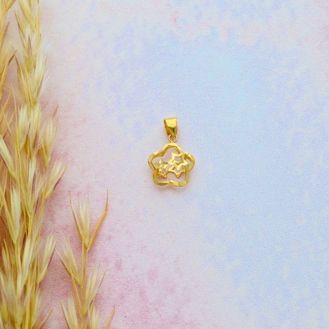 Gold Hollow Flower Shaped Pendant 18KT - FKJPND18KU6426