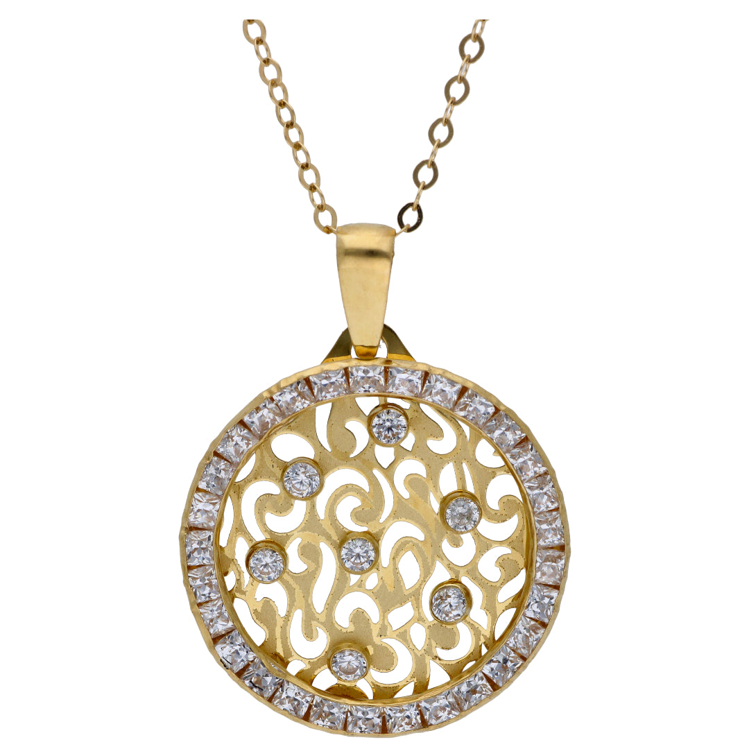 Gold Necklace (Chain with Zircon Pendant) 18KT - FKJNKL18KU6536