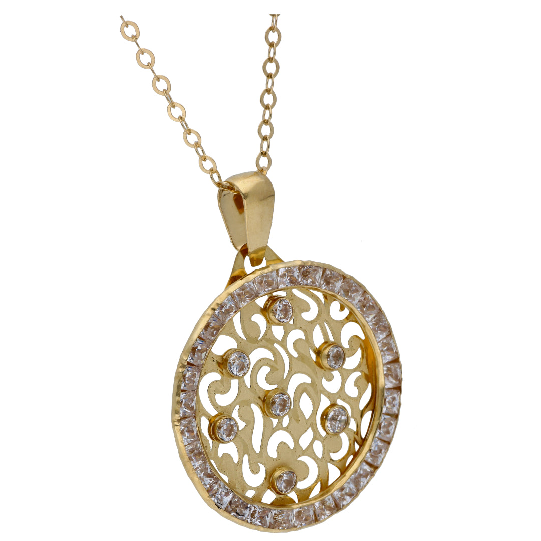 Gold Necklace (Chain with Zircon Pendant) 18KT - FKJNKL18KU6536