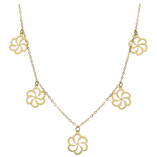 Gold Flower Shaped Charms Necklace 18KT - FKJNKL18KU6529