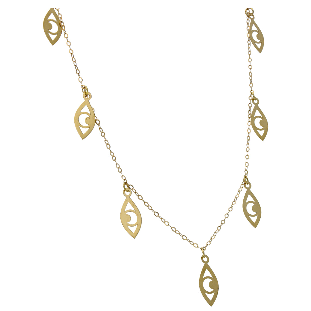 Gold Eye Shaped Charms Necklace 18KT - FKJNKL18KU6530