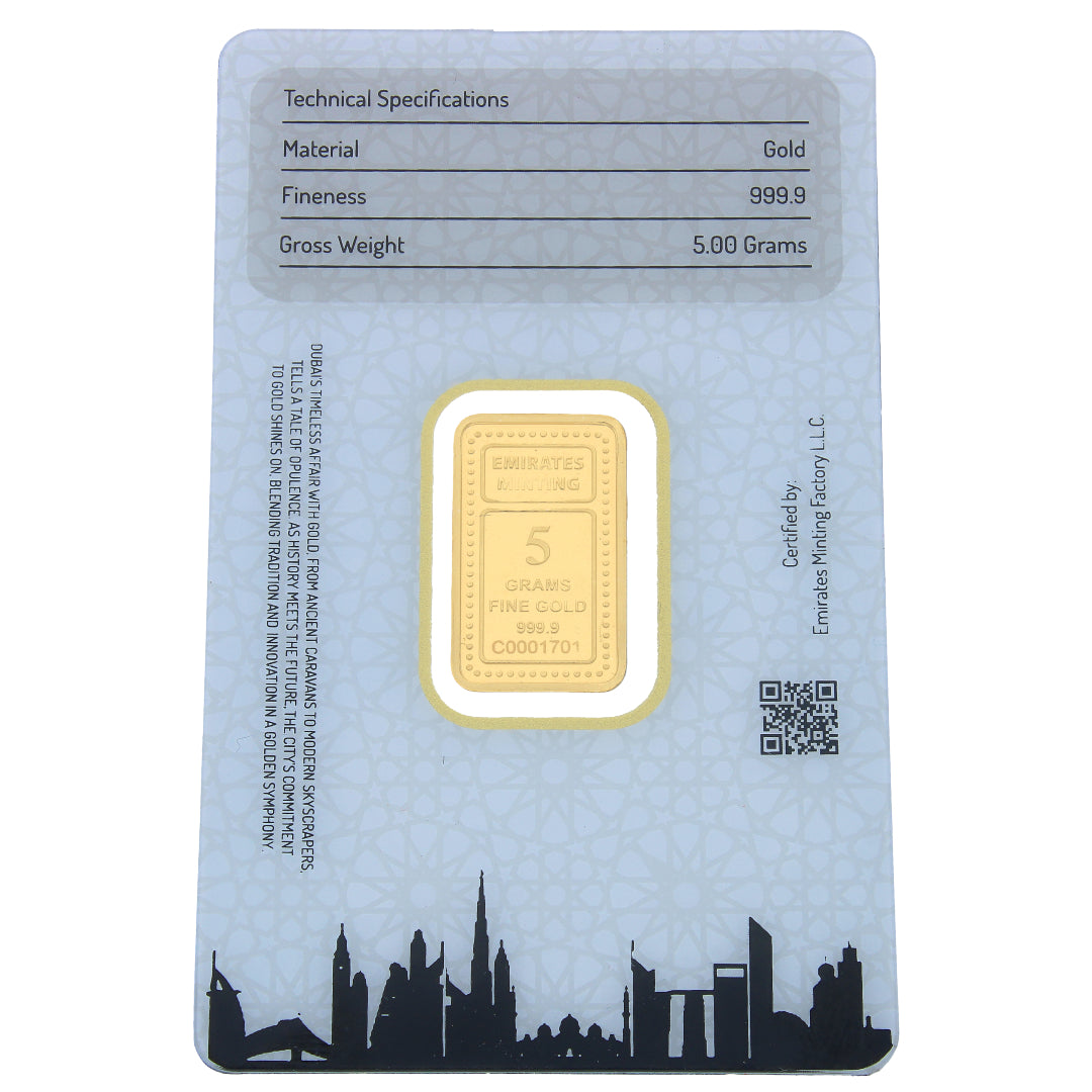 Emirates Minting 5 Grams Mecca Gold Bar 999.9 Purity - FKJGBR24K2352