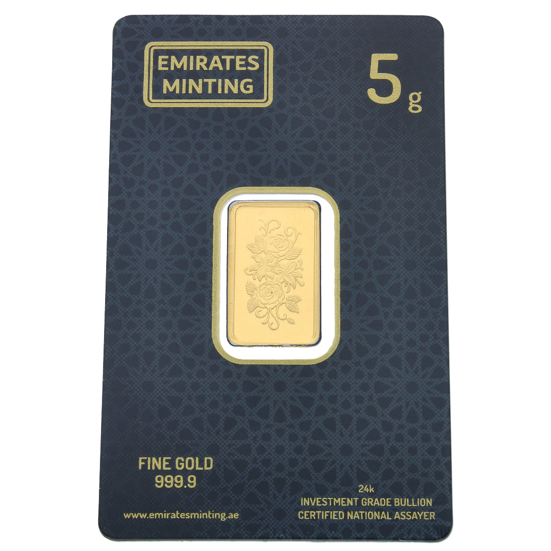 Emirates Minting 5 Grams Double Rose Design Gold Bar 999.9 Purity - FKJGBR24K2355