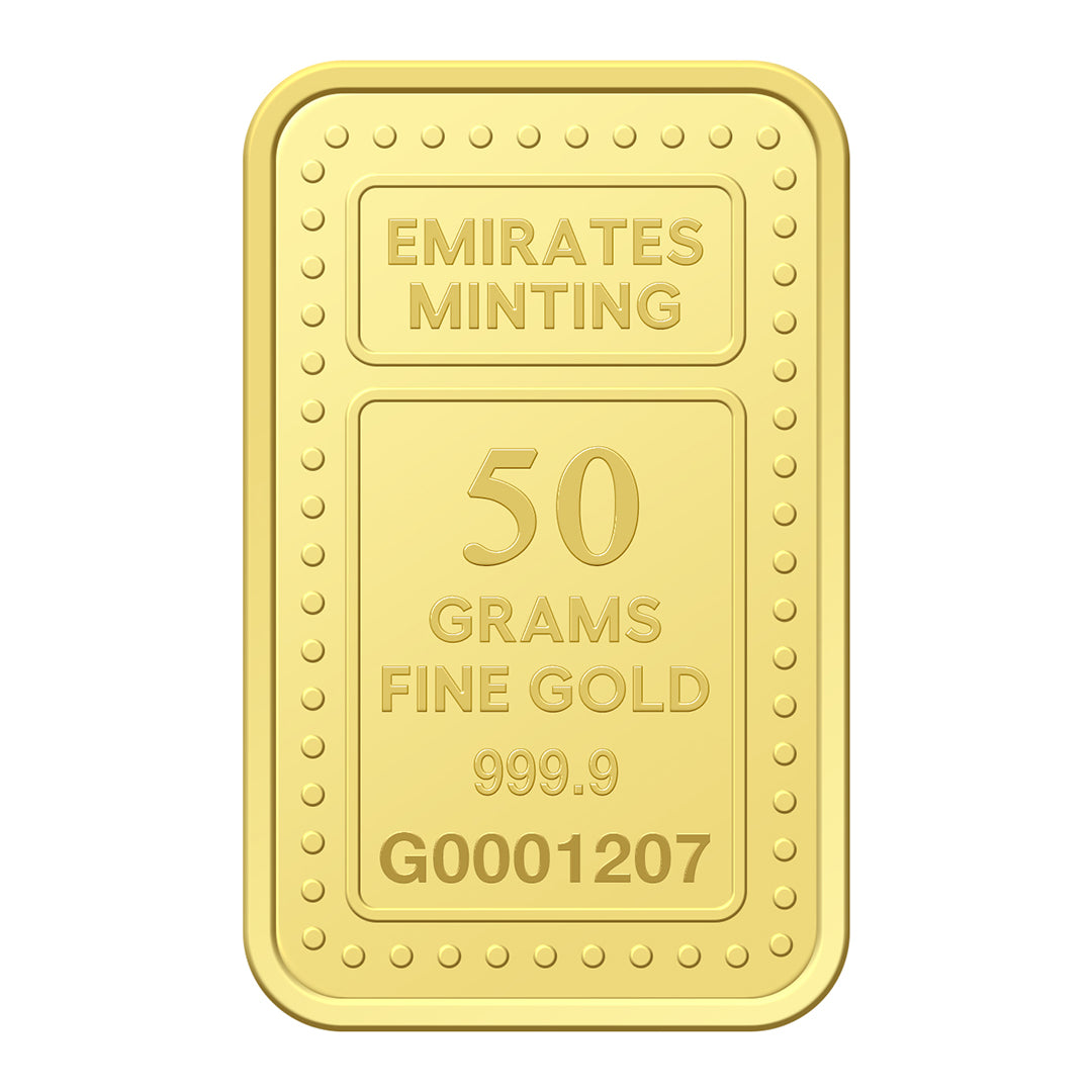 Purit Geld Buy Online Emirates Minting 50 Grams 999.9 Purity Gold Bar ...