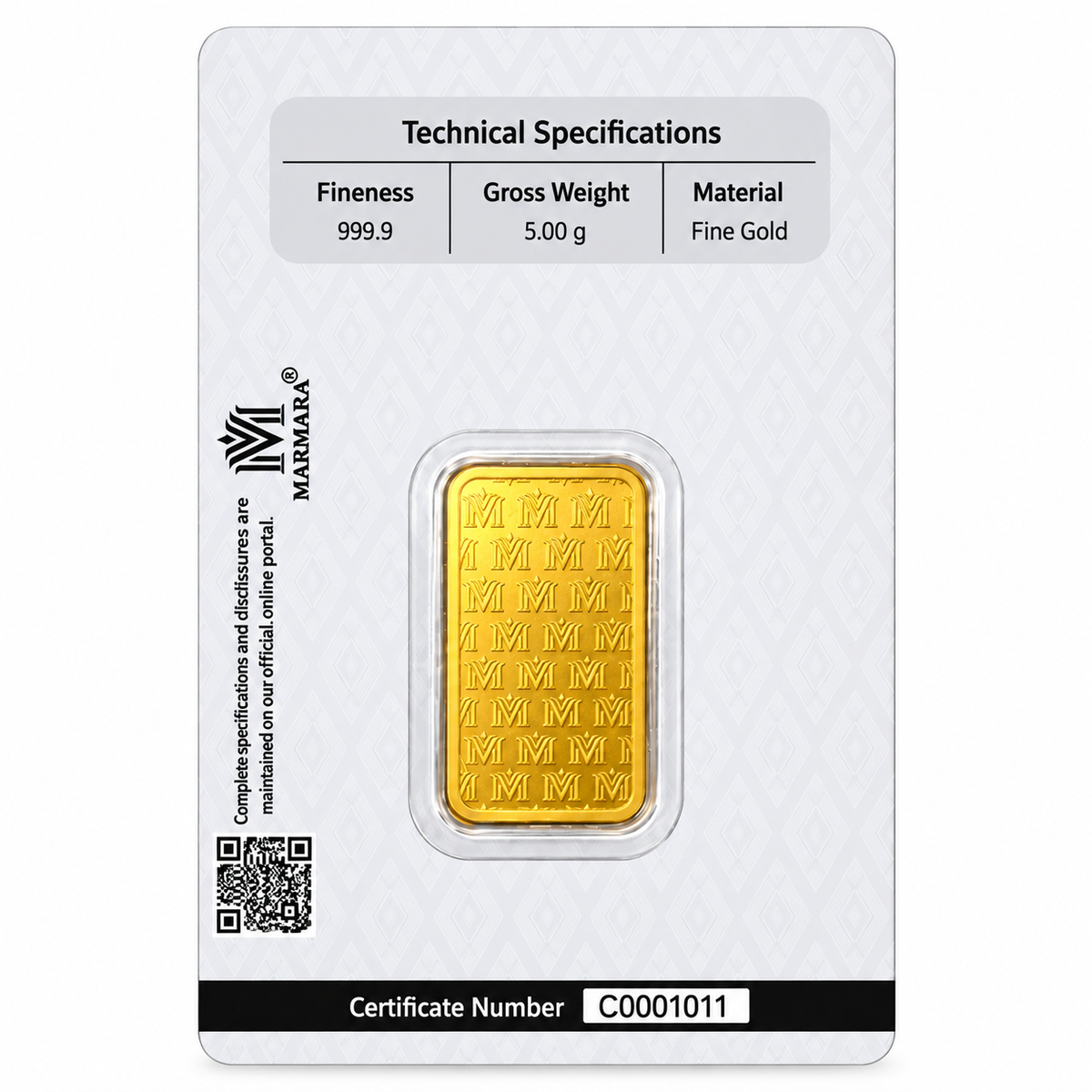 MARMARA 5 Grams Gold Bar 24KT 999.9 Purity - FKJGBR24K7066