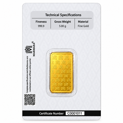 MARMARA 5 Grams Gold Bar 24KT 999.9 Purity - FKJGBR24K7066