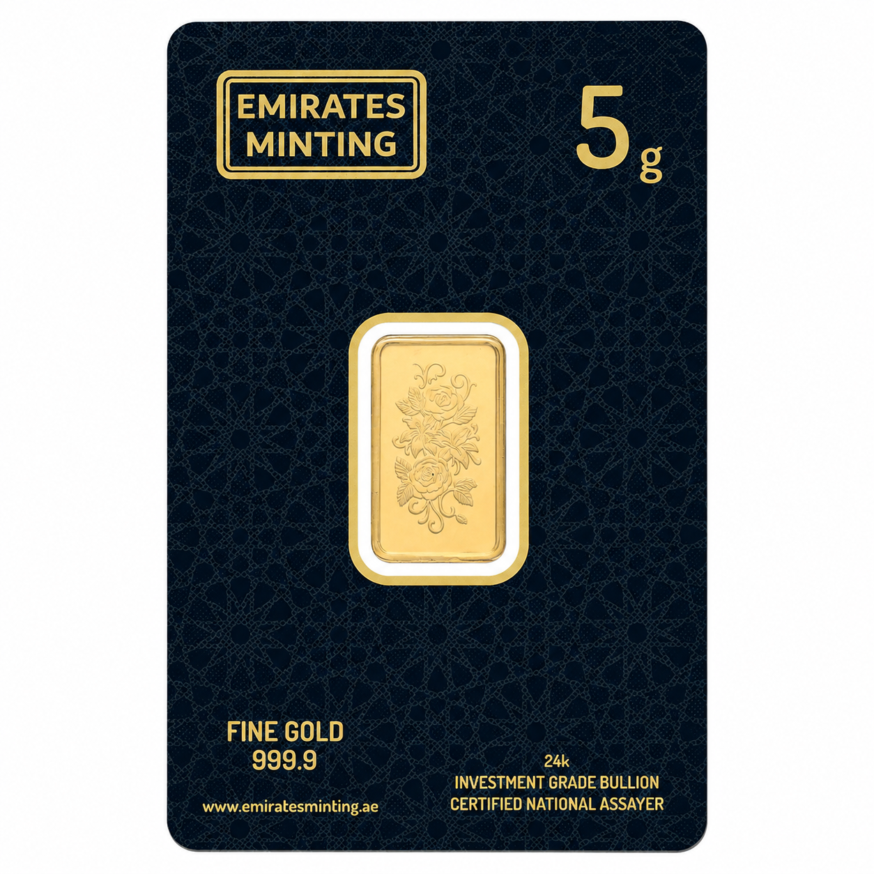 Emirates Minting 5 Grams Double Rose Design Gold Bar 999.9 Purity - FKJGBR24K2355