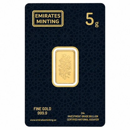 Emirates Minting 5 Grams Double Rose Design Gold Bar 999.9 Purity - FKJGBR24K2355