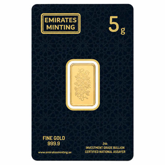 Emirates Minting 5 Grams Double Rose Design Gold Bar 999.9 Purity - FKJGBR24K2355