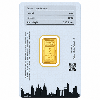 Emirates Minting 5 Grams Double Rose Design Gold Bar 999.9 Purity - FKJGBR24K2355