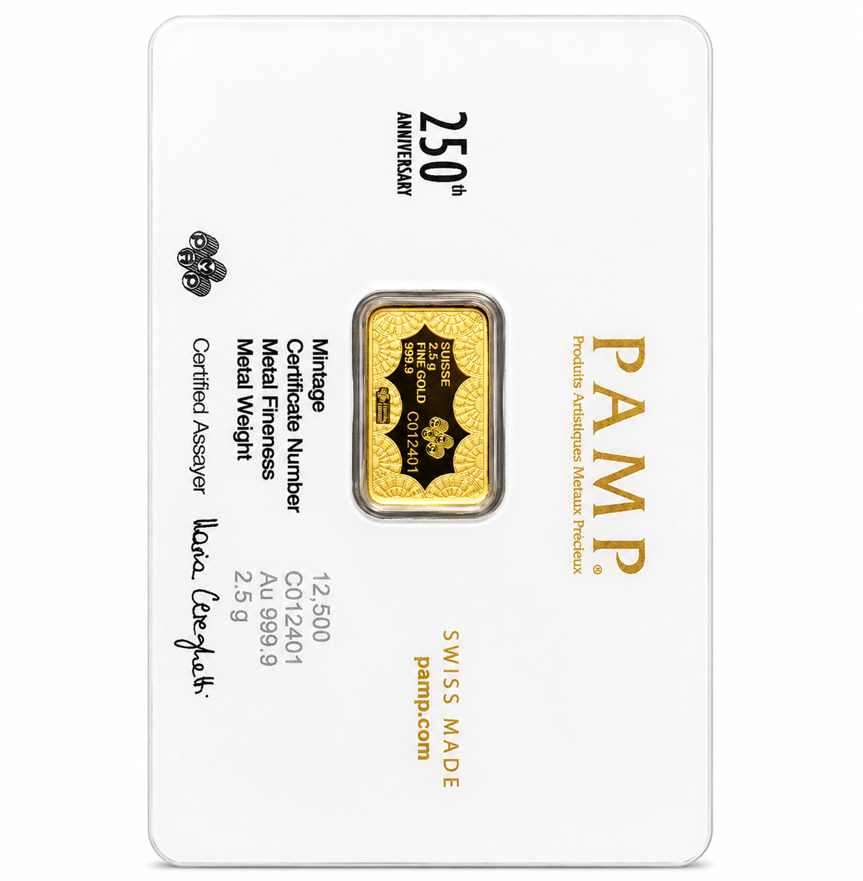 PAMP Suisse 250th Anniversary of the United States 2.5 Gram Gold Bar 24KT - FKJGBR24K6964
