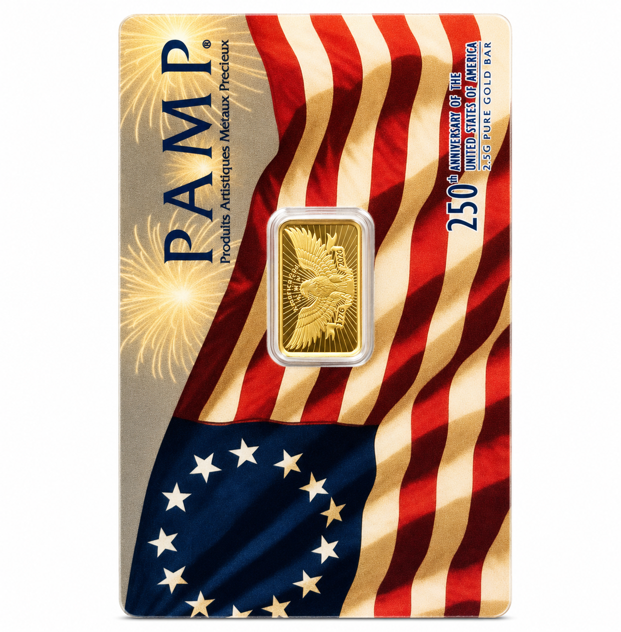 PAMP Suisse 250th Anniversary of the United States 2.5 Gram Gold Bar 24KT - FKJGBR24K6964