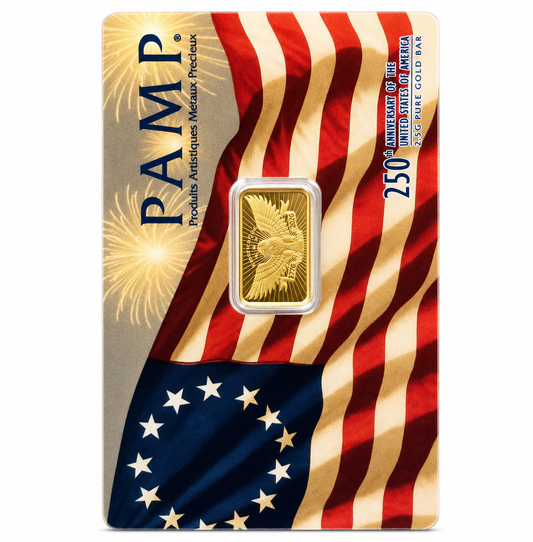PAMP Suisse 250th Anniversary of the United States 2.5 Gram Gold Bar 24KT - FKJGBR24K6964