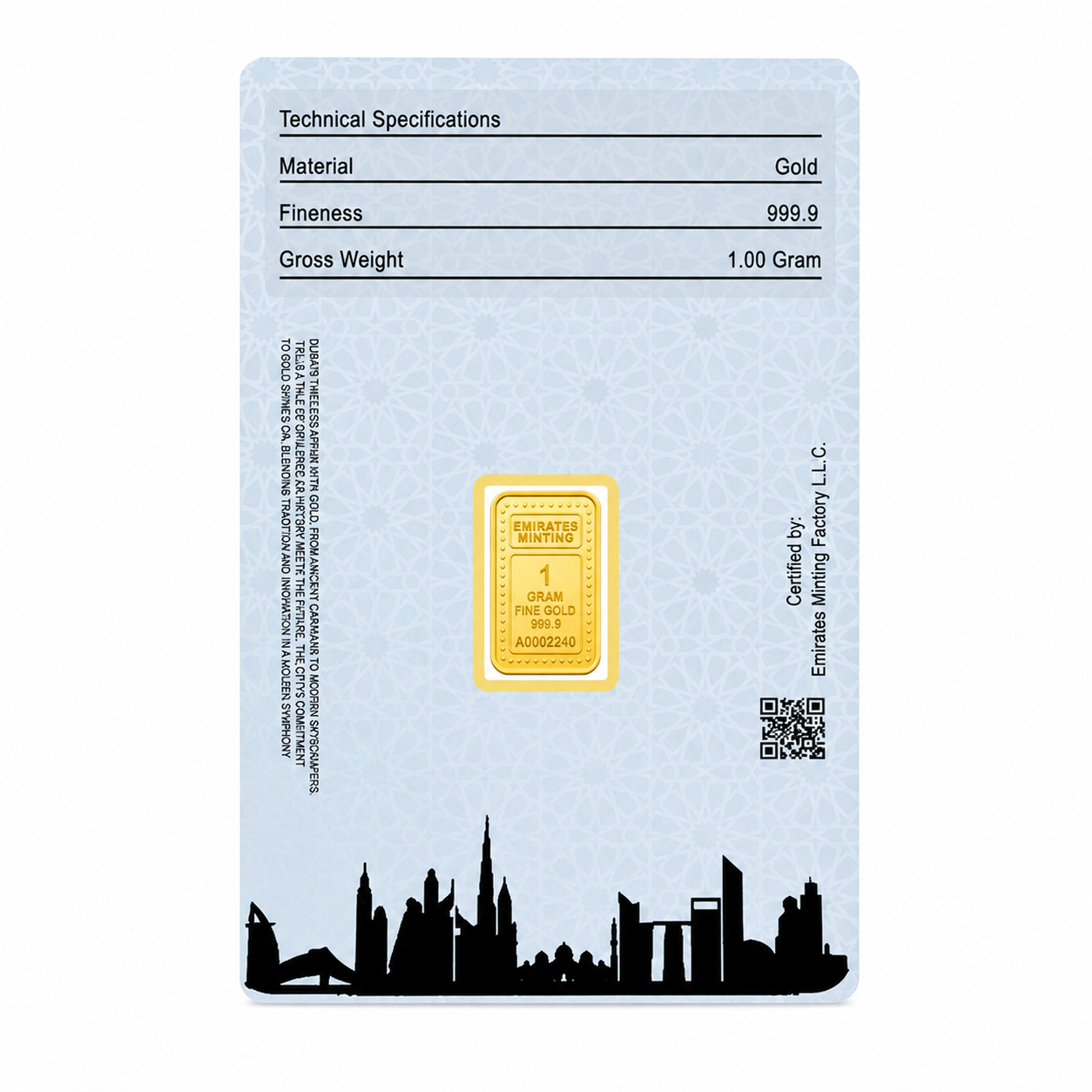 Emirates Minting 1 Gram Kaaba Gold Bar 999.9 Purity - FKJGBR24K2347