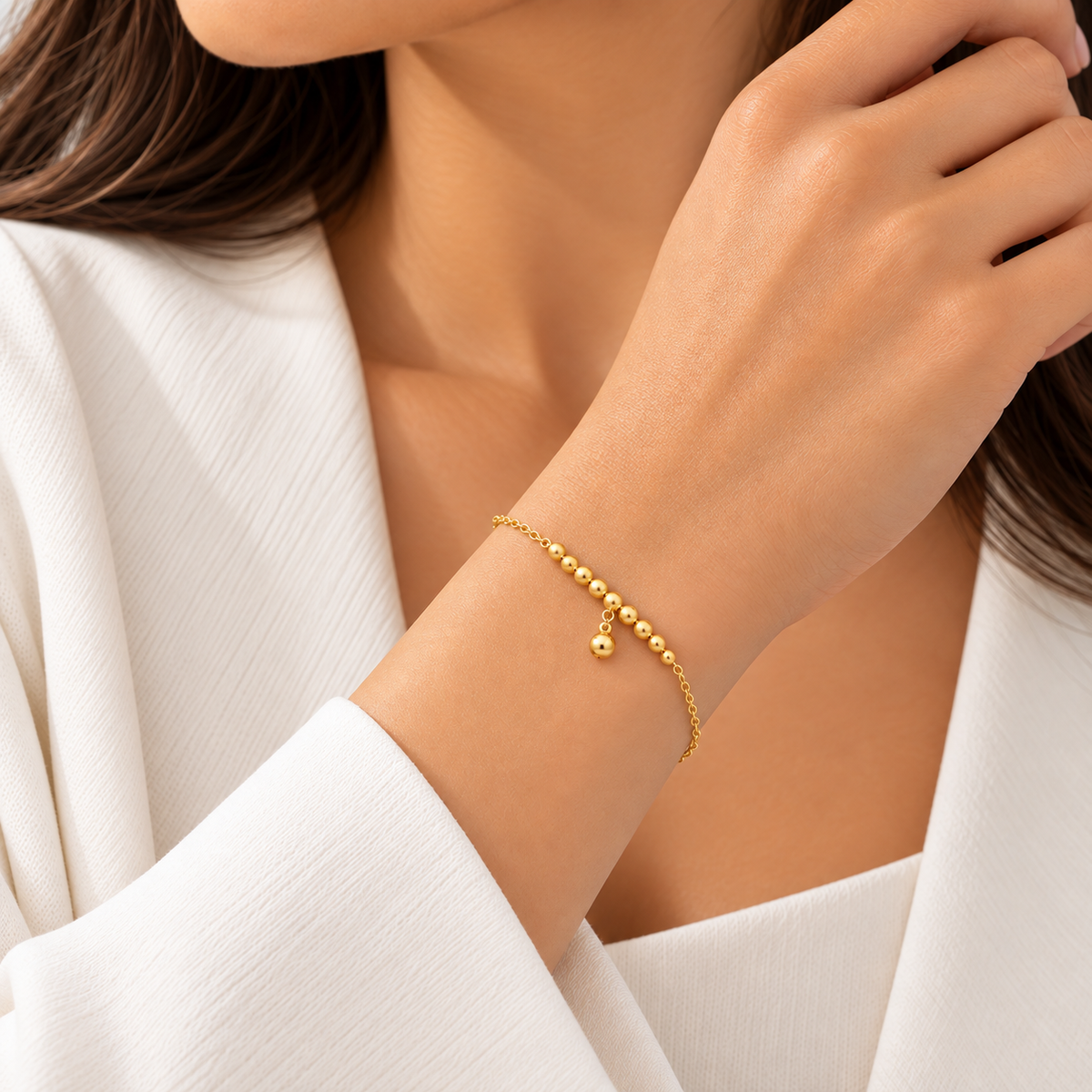 Gold Beaded Link With Sphere Shape Bracelet 18KT - FKJBRL18KU6345