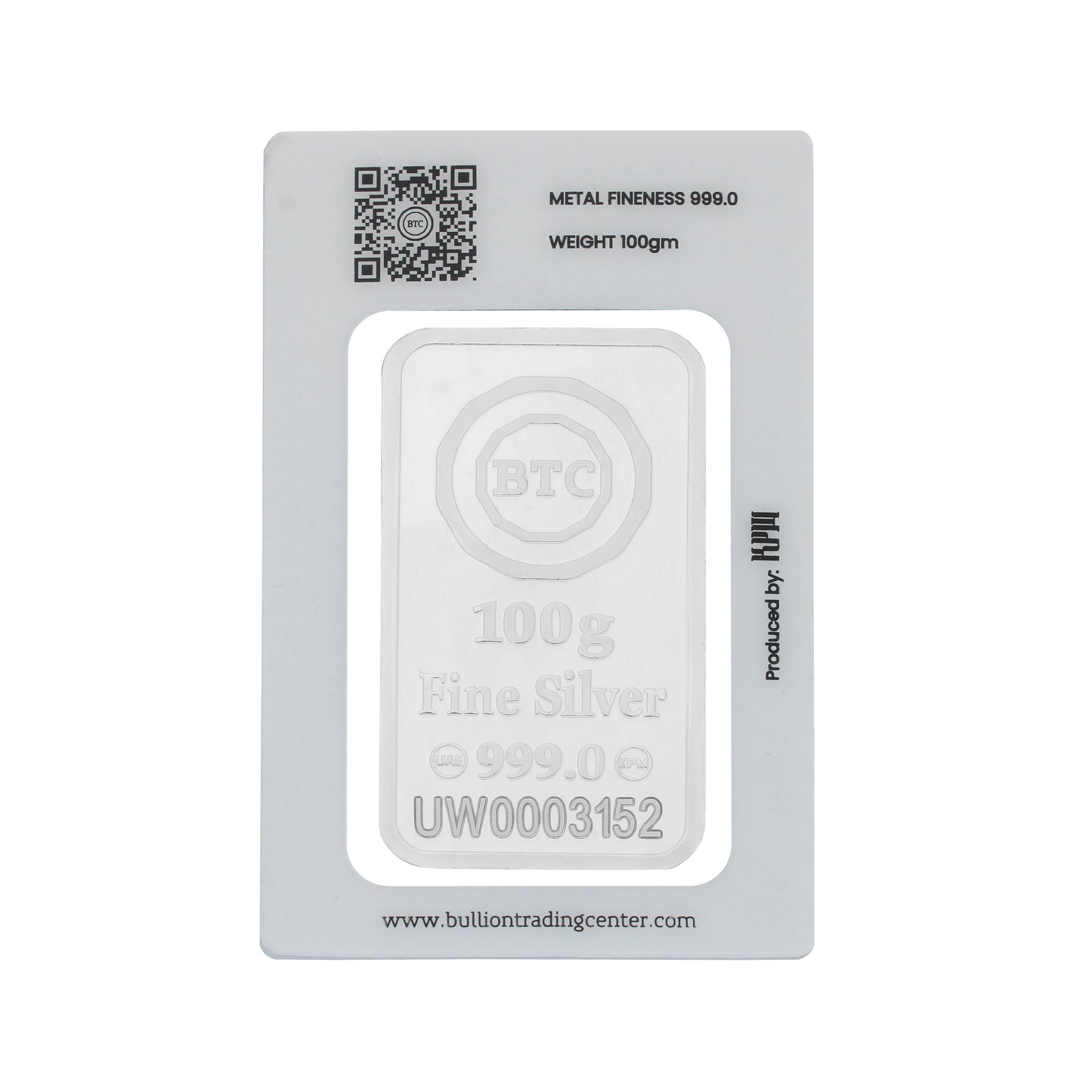 BTC 100 Grams Dhabi Silver Bar 999.0 Purity - FKJGBRSL6900