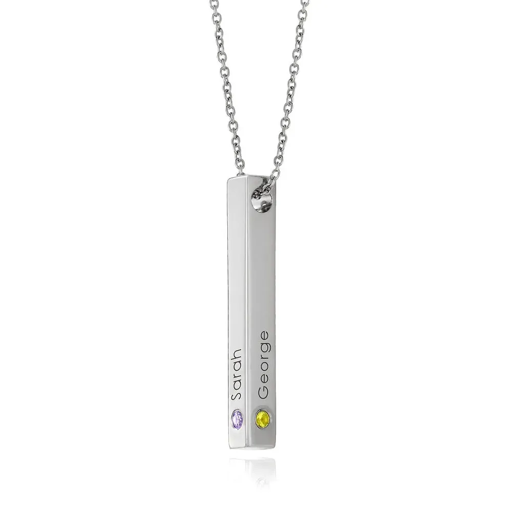 Gold & Silver Personalized Birthstone Bar Necklace - FKJNKLU6156