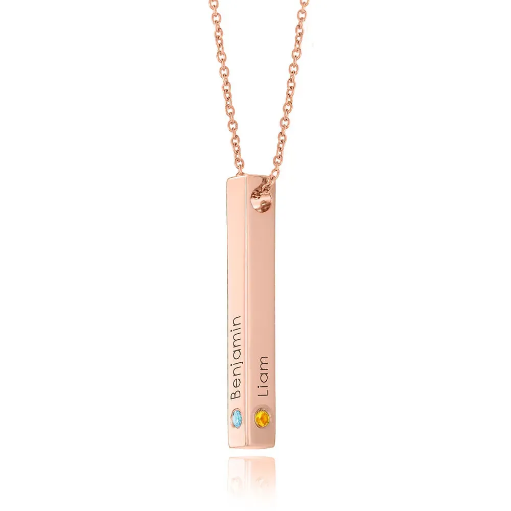 Gold & Silver Personalized Birthstone Bar Necklace - FKJNKLU6156