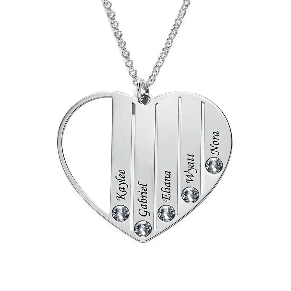 Silver 925 Personalized Birthstone Heart with Engraved Names Necklace - FKJNKLSLU6159