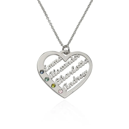Silver 925 Personalized Birthstone Heart with Names Necklace - FKJNKLSLU6160