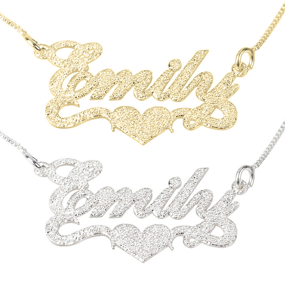 Silver 925 Personalized Brushed Name with Heart Necklace - FKJNKLSLU6173