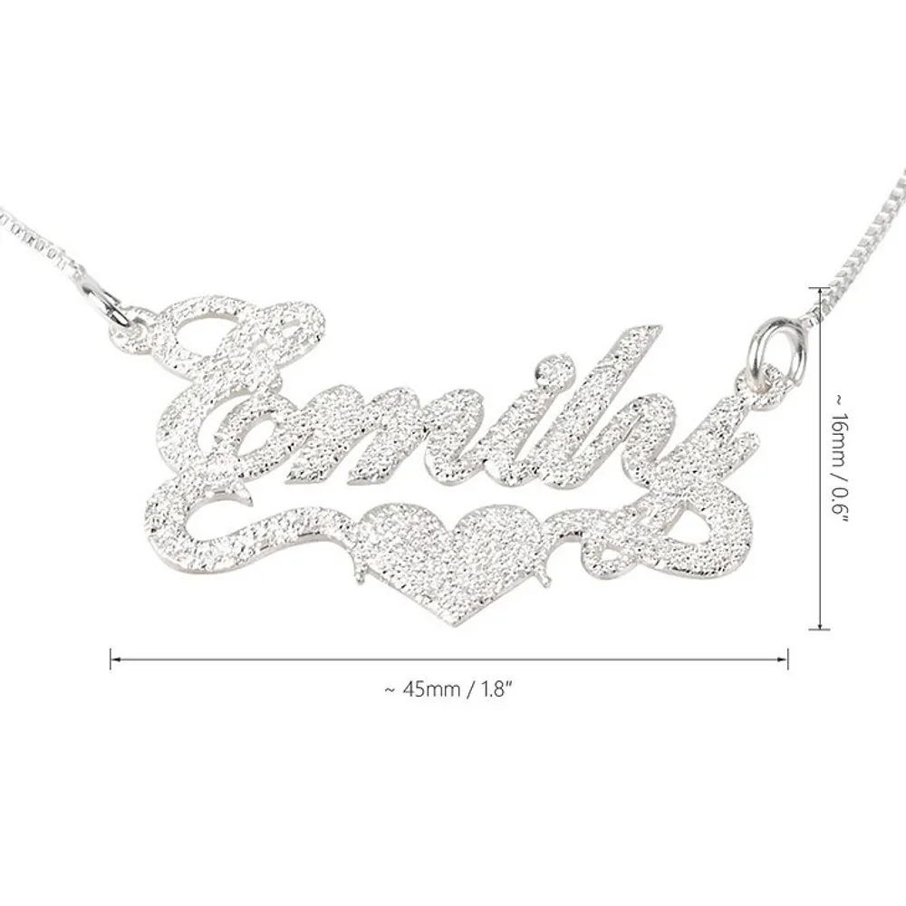 Silver 925 Personalized Brushed Name with Heart Necklace - FKJNKLSLU6173