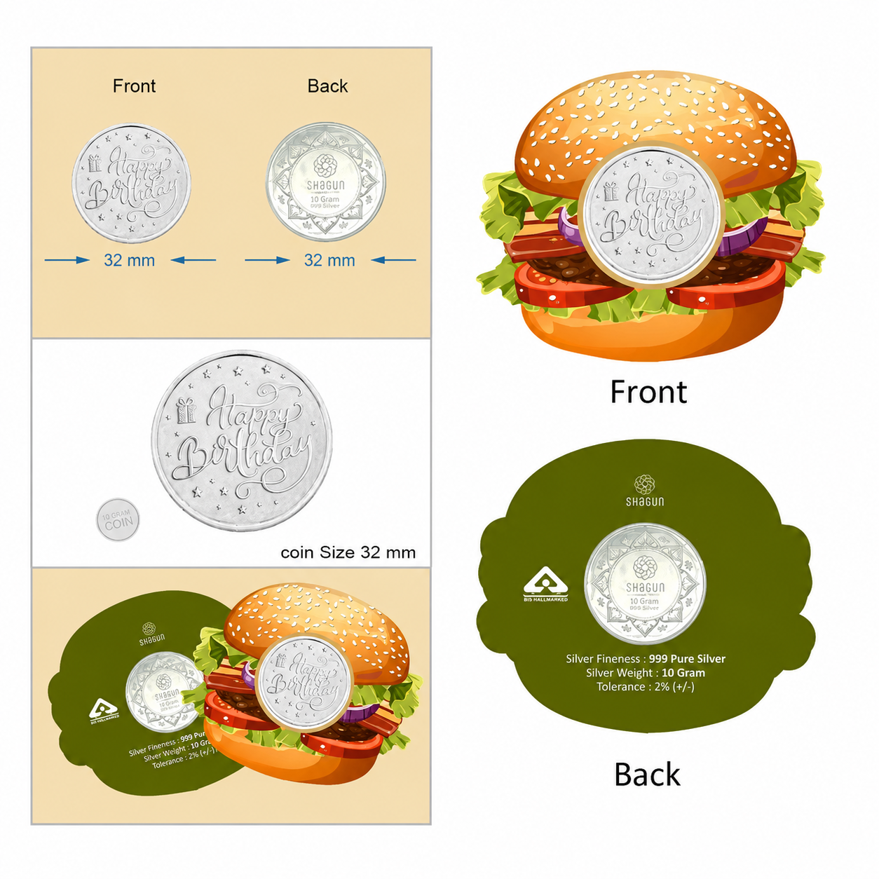 Happy Birthday Burger 10 Grams Silver Coin Acrylic Packing - FKJCONSL7006