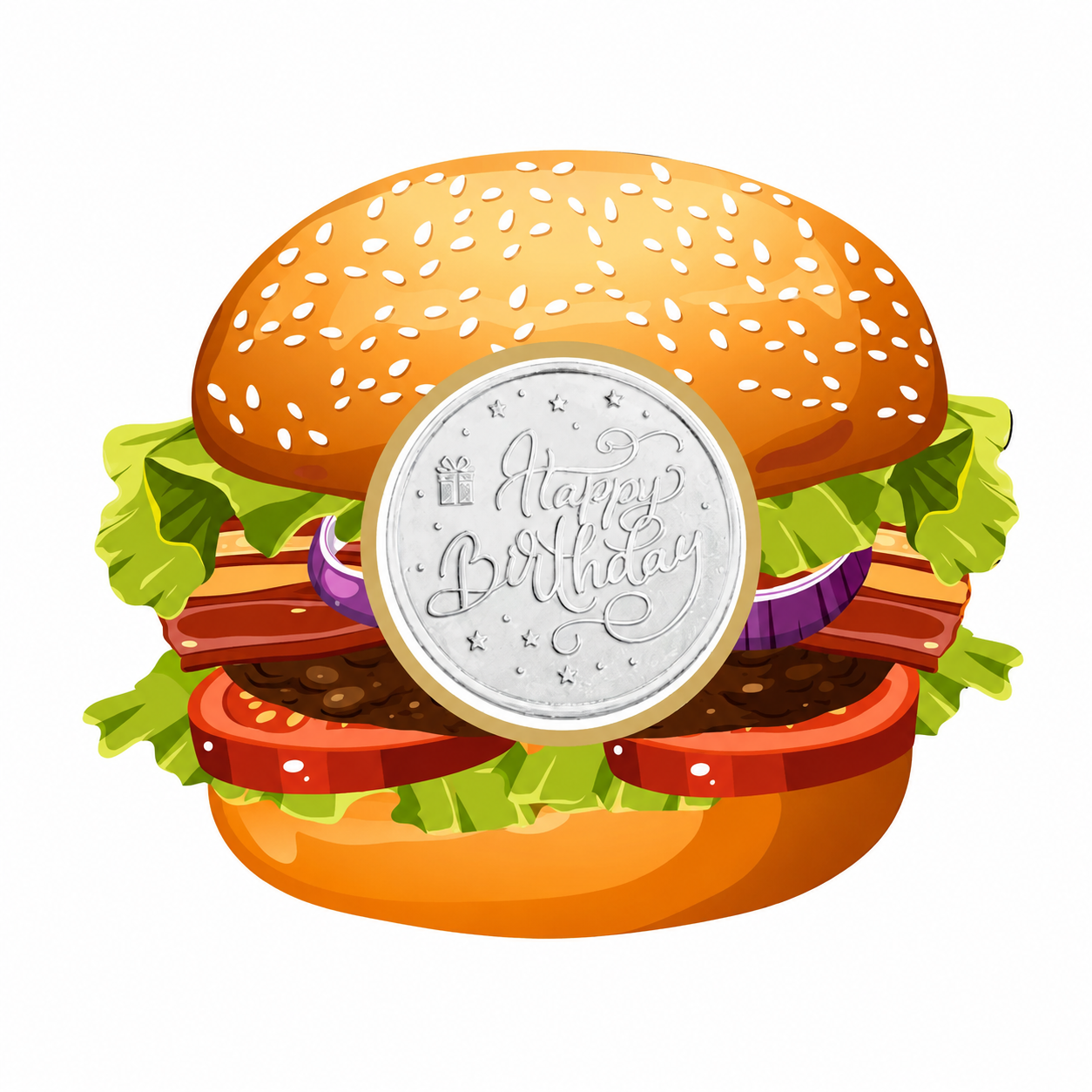 Happy Birthday Burger 10 Grams Silver Coin Acrylic Packing - FKJCONSL7006