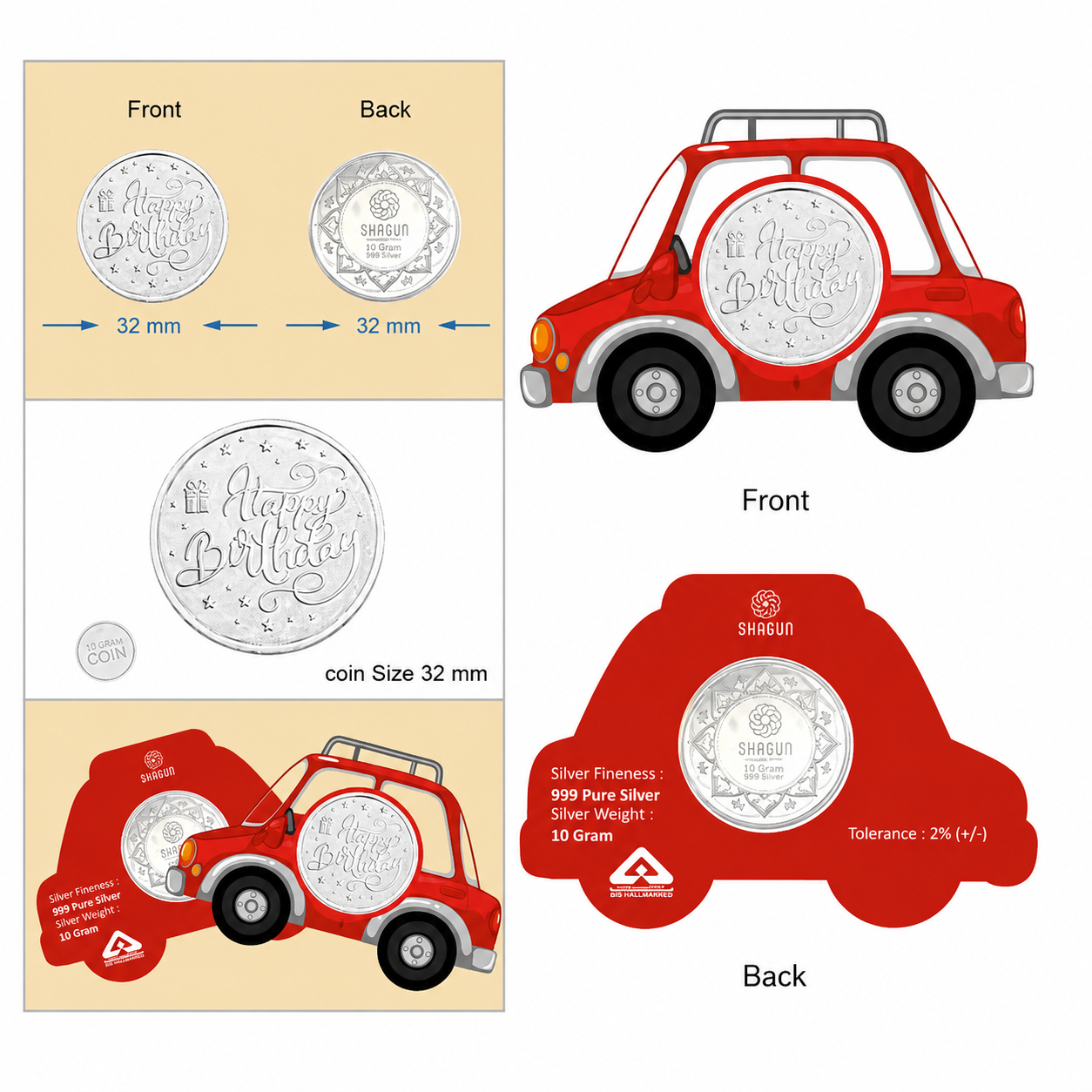 Happy Birthday Car 10 Grams Silver Coin Acrylic Packing - FKJCONSL7003