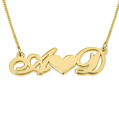 Gold & Silver Personalized Couple Initials Necklace With Heart - FKJNKLU6199